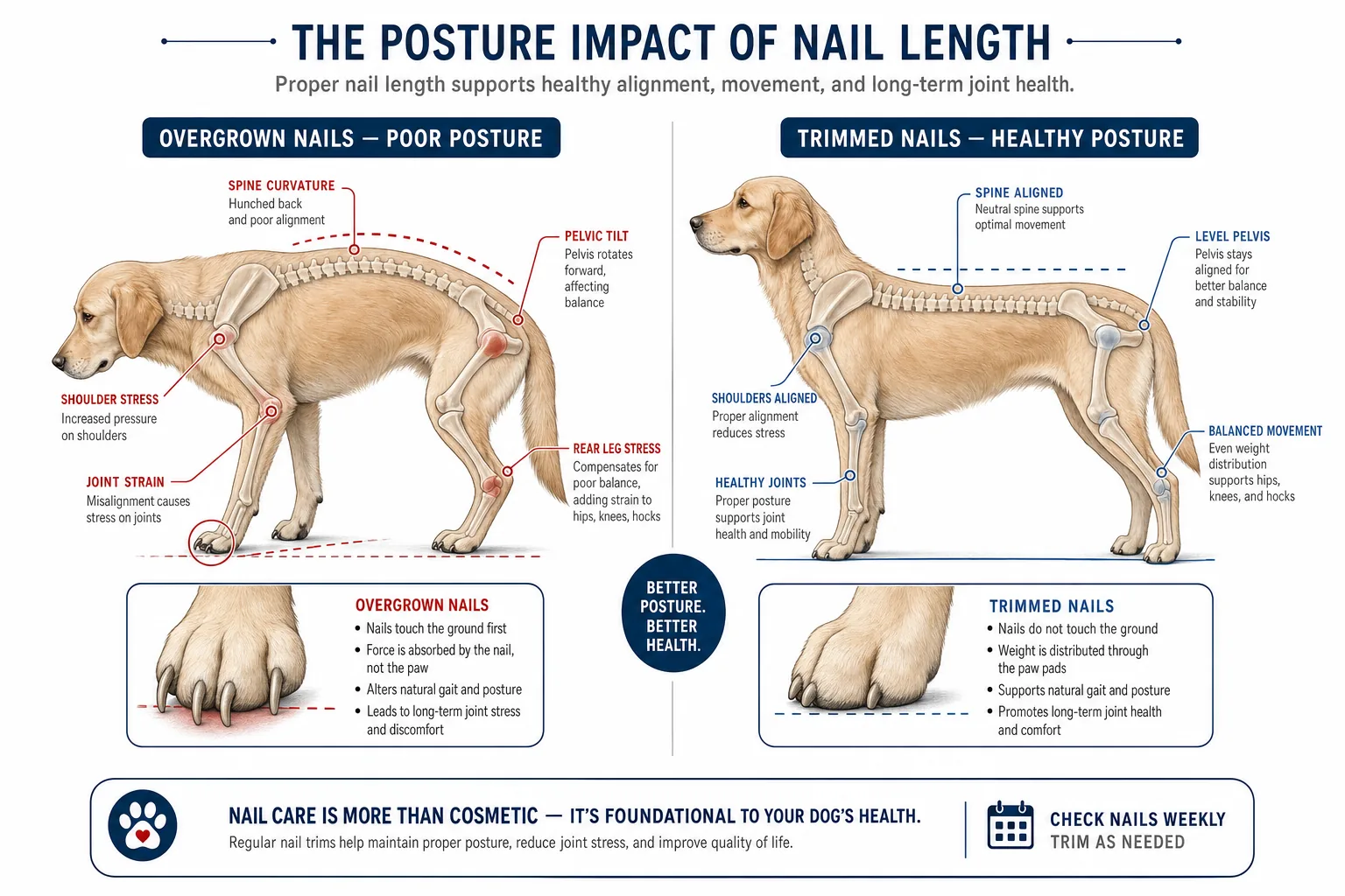 Dog posture affected by nail length